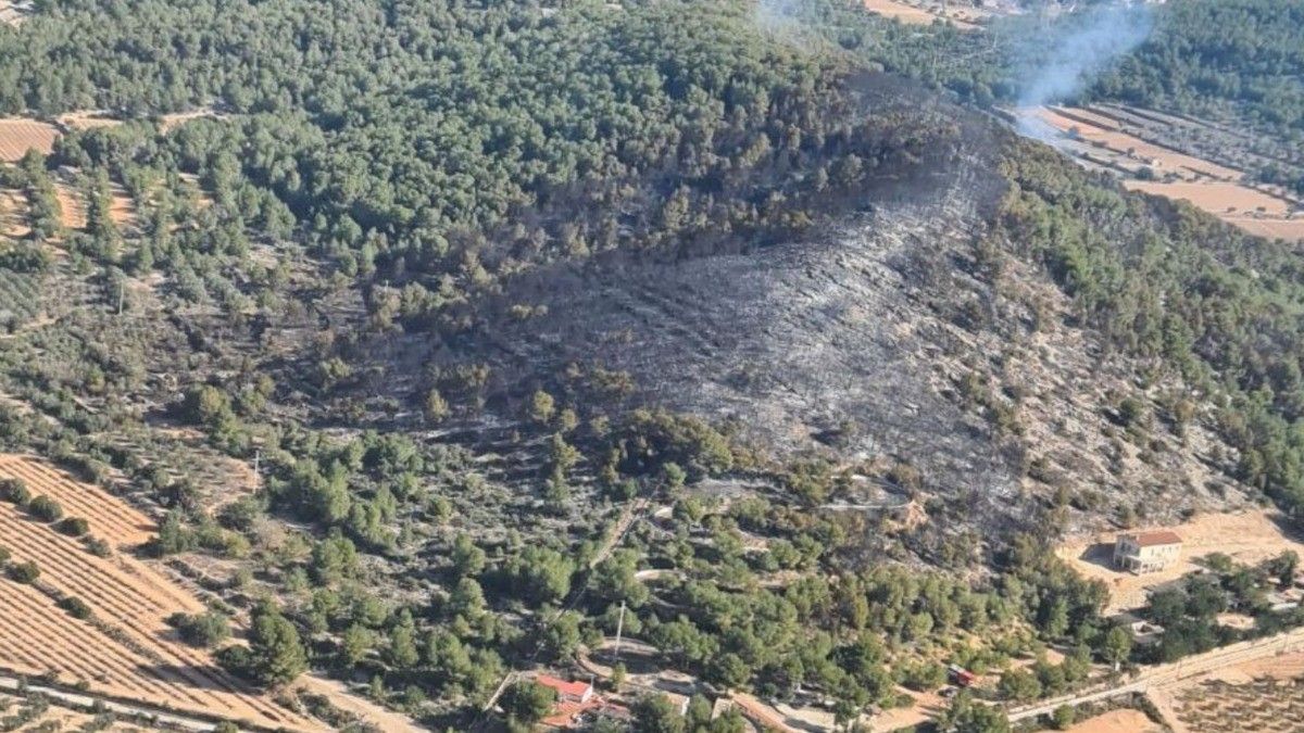 Imatge aèria de l'incendi forestal de Calafell.